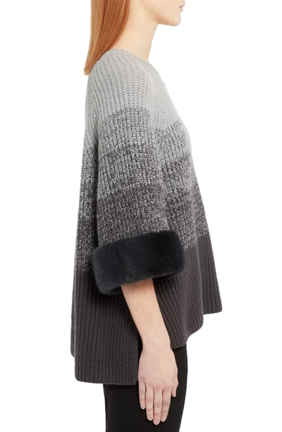 Shop Fendi Degrade Wool & Cashmere Sweater With Genuine Mink Fur Cuffs In Grey