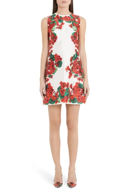 Shop Dolce & Gabbana Geranium Print A-line Silk Minidress In Red