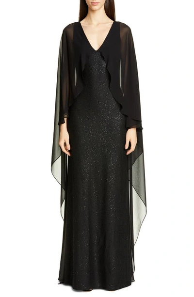 Shop St. John Sculpted Sequin Tuck Knit Gown In Caviar