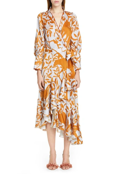 Shop Johanna Ortiz Jaguar Silhouette Asymmetrical Georgette Wrap Dress In Mystic Grey