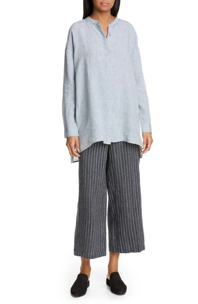 Shop Eileen Fisher Stripe Linen Crop Pants In Graphite