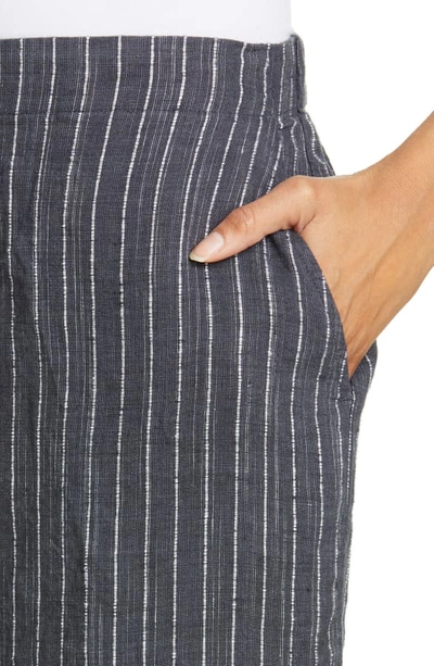 Shop Eileen Fisher Stripe Linen Crop Pants In Graphite