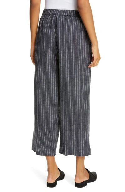 Shop Eileen Fisher Stripe Linen Crop Pants In Graphite