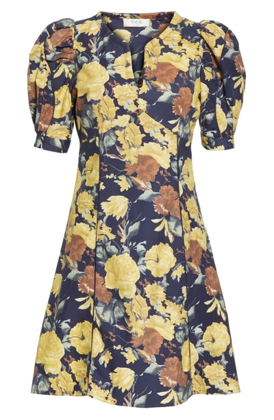 Shop Sea Ella Floral Puff Sleeve Minidress In Yellow Multi