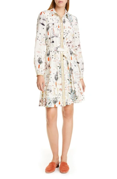 Shop Tory Burch Cora Souvenir Print Long Sleeve Silk Shirtdress In Ivory Poetry Of Things