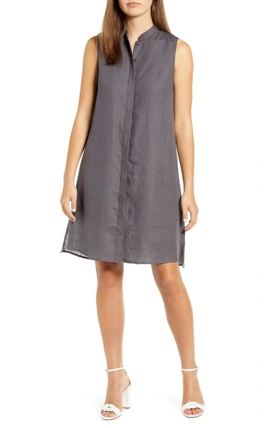 Shop Anne Klein Trapeze Linen Shirtdress In Nantucket Grey