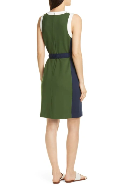Shop Tory Burch Belted Colorblock Ponte Dress In Equestrian Green