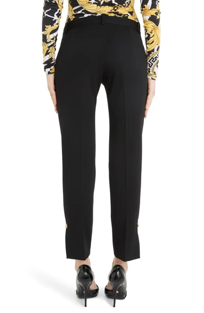 Shop Versace Safety Pin Detail Slim Stretch Wool Pants In Black