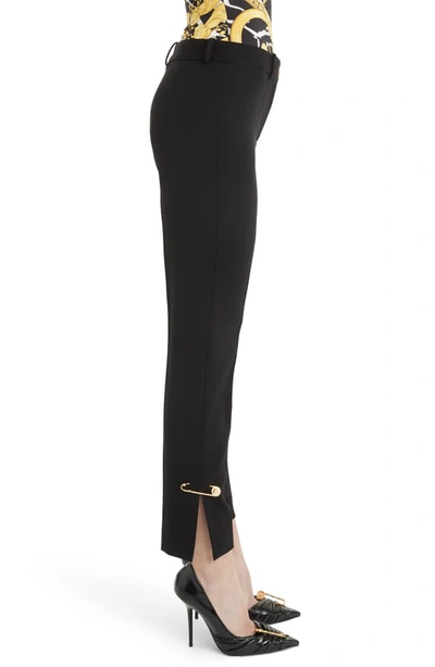 Shop Versace Safety Pin Detail Slim Stretch Wool Pants In Black