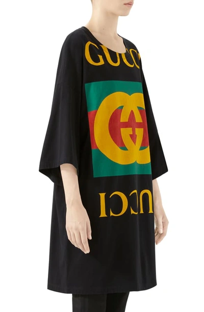 Shop Gucci Gg Logo Oversize Cotton Tee In Black/ Multicolor