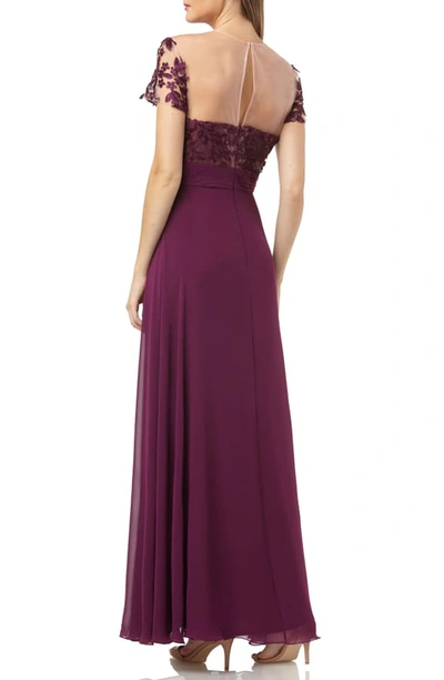 Shop Js Collections Embroidered Illusion Bodice Gown In Plum