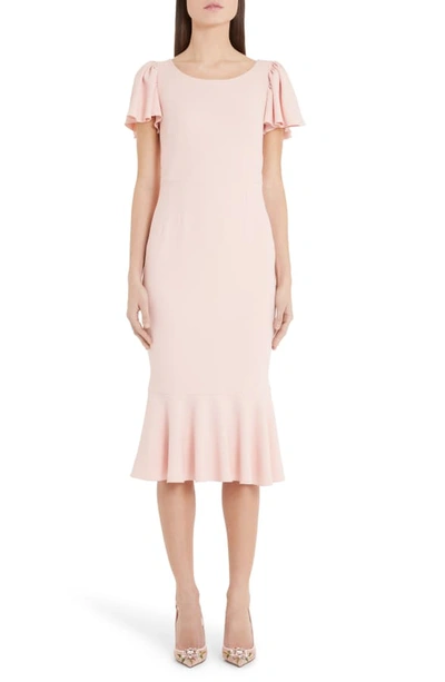 Shop Dolce & Gabbana Flutter Sleeve Midi Sheath Dress In Pink