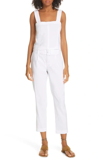 Shop Vince Wide Strap Linen Blend Top In Optic White