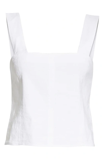 Shop Vince Wide Strap Linen Blend Top In Optic White