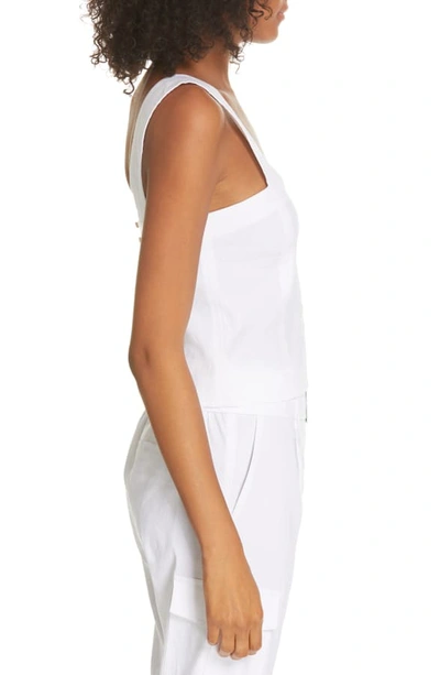 Shop Vince Wide Strap Linen Blend Top In Optic White