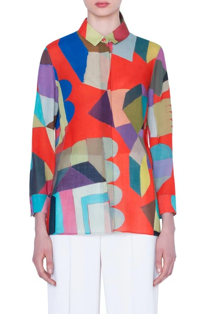 Shop Akris Indian Summer Print Wool Crepe Tunic In Multicolor