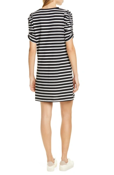 Shop Kate Spade Sailing Stripe Ruched Sleeve Cotton Dress In Black/ Cream