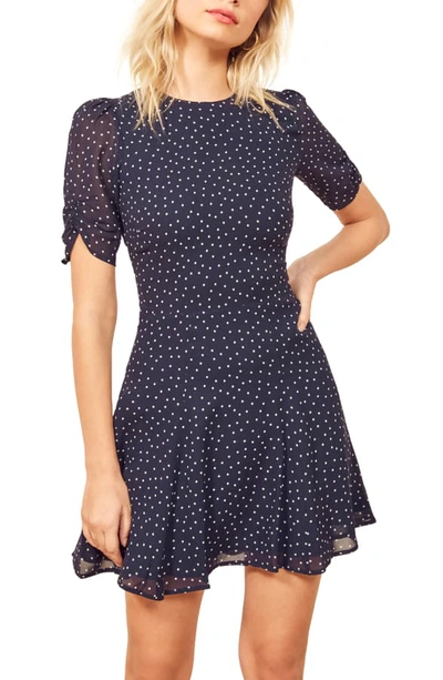 Shop Reformation Gracie Ruched Sleeve Minidress In Dotsie