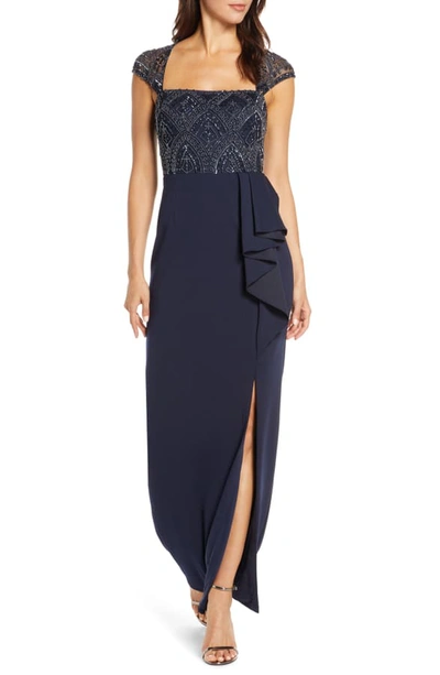 Shop Adrianna Papell Beaded Bodice Evening Gown In Midnight