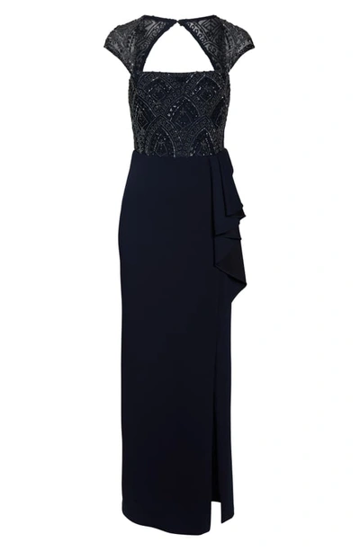 Shop Adrianna Papell Beaded Bodice Evening Gown In Midnight