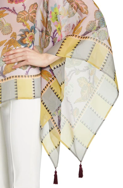 Shop Etro Pastel Floral Print Silk Poncho In Purple