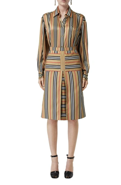 Shop Burberry Arisa Icon Stripe Skirt In Archive Beige