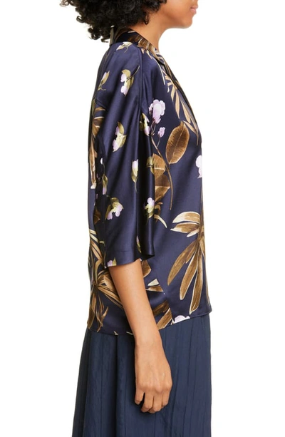 Shop Vince Mixed Tropical Garden Silk Pj Shirt In Marine