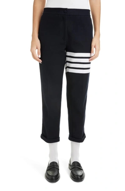 Shop Thom Browne 4-bar Double Knit Trousers In Navy