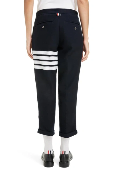 Shop Thom Browne 4-bar Double Knit Trousers In Navy