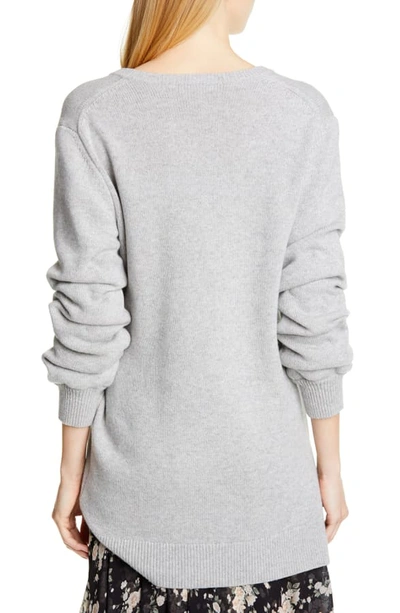 Shop Michael Kors V-neck Asymmetrical Cashmere Sweater In Pearl Grey Melange