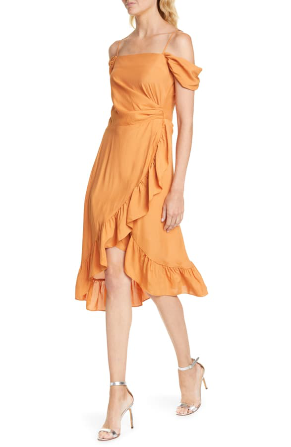 Maje Routila Cold Shoulder Asymmetrical Dress In Terracotta | ModeSens