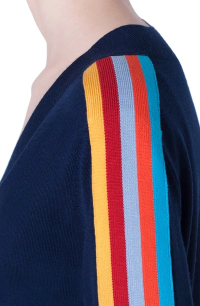 Shop Akris Punto Rainbow Tape Sweater In Dark Denim