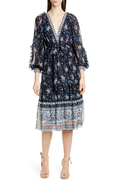 Shop Ulla Johnson Romilly Silk Blend Jacquard Midi Dress In Noir