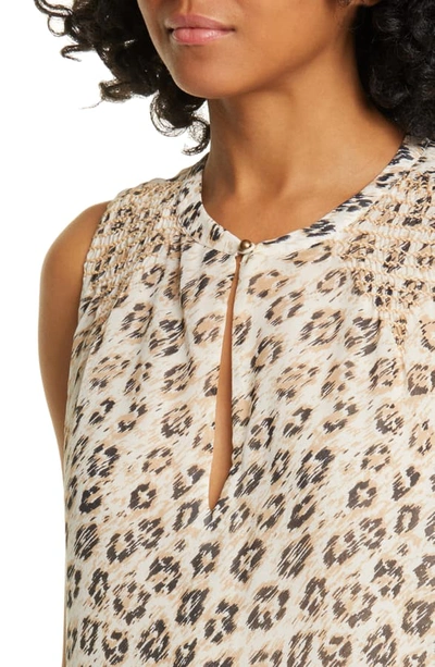 Shop Joie Corie Leopard Print Sleeveless Silk Top In Cappuccino