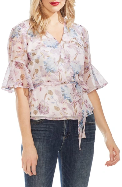 Shop Vince Camuto Poetic Blooms Belted Wrap Blouse In Soft Pink Haze