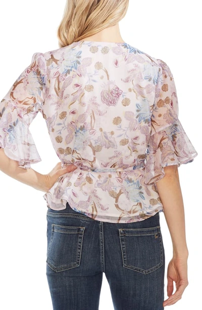 Shop Vince Camuto Poetic Blooms Belted Wrap Blouse In Soft Pink Haze