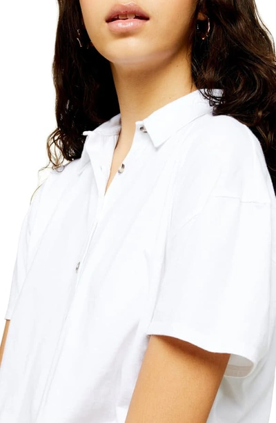 Shop Topshop Boxy Button Through Polo Shirt In White