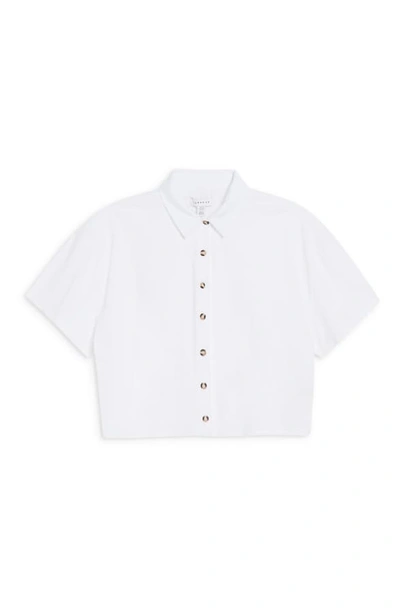 Shop Topshop Boxy Button Through Polo Shirt In White