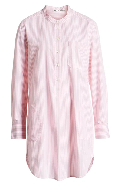 Shop Alex Mill Fine Stripe Popover Shirtdress In Pink/ White