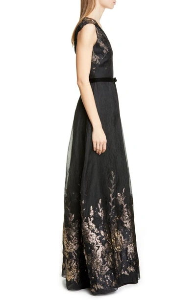 Shop Marchesa Notte Metallic Fil Coupe Ballgown In Black