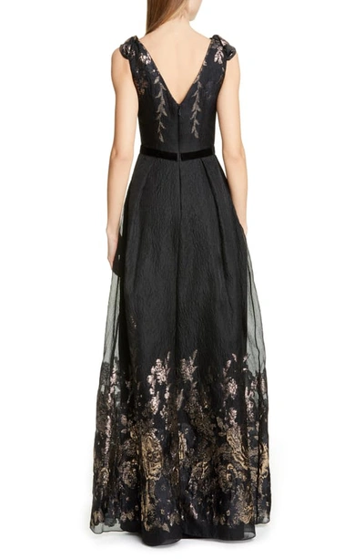 Shop Marchesa Notte Metallic Fil Coupe Ballgown In Black