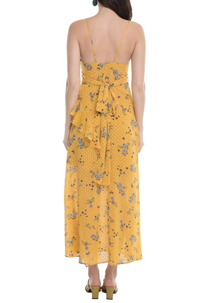 Shop Astr Bette Clip Dot Floral Print Wrap Dress In Marigold Multi Floral