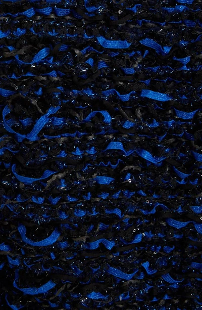 Shop Balmain Glitter Fringe Tweed Jacket In Eag Noir/ Bleu