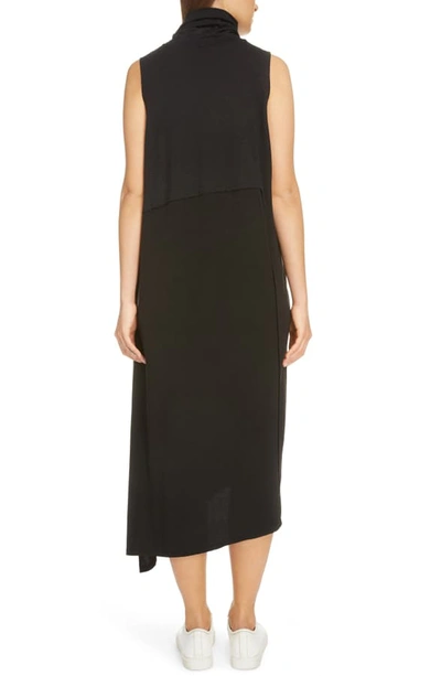 Shop Y's Asymmetrical Mixed Media Midi Dress In Black