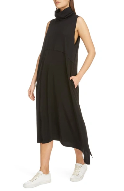 Shop Y's Asymmetrical Mixed Media Midi Dress In Black