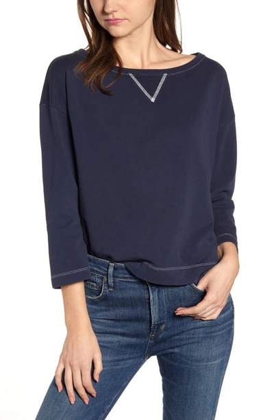 Shop Alex Mill Boat Neck Fleece Top In Navy