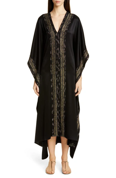 Shop St John Lightweight Liquid Satin Caftan In Gold/ Caviar