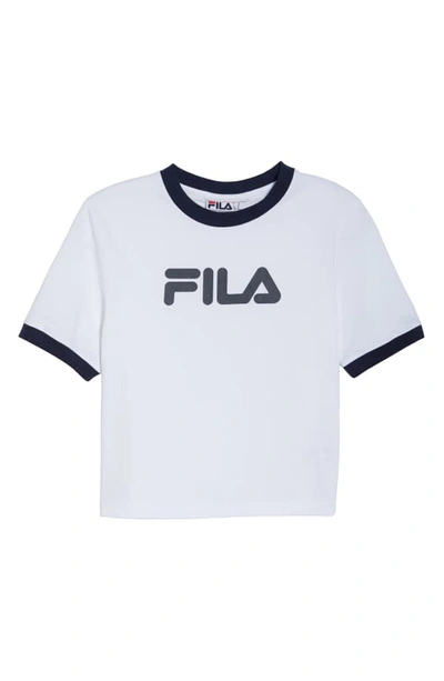 Shop Fila Tionne Logo Crop Tee In White/ Peacoat