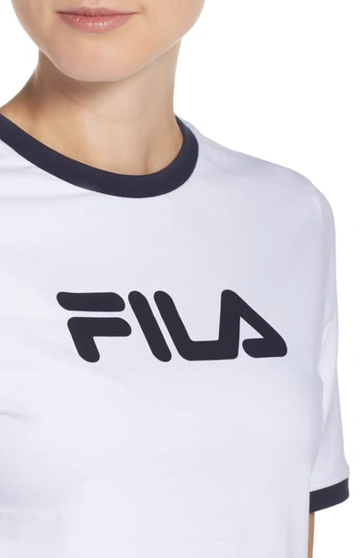 Shop Fila Tionne Logo Crop Tee In White/ Peacoat