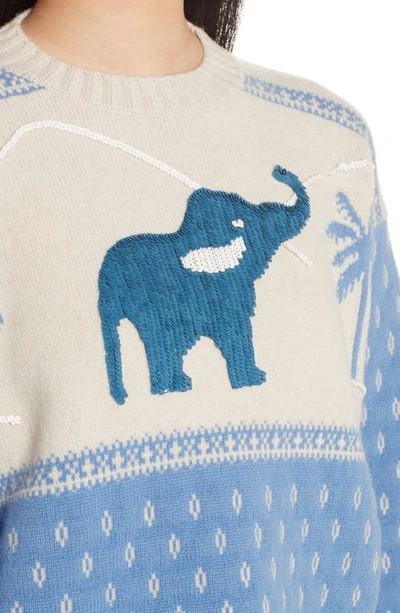 Shop Alanui Sequin Elephant Jacquard Sweater In Cove Light